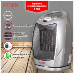 Тепловентилятор Ресанта ТВК-2 [67/2/4]  керамический с поворотным механизмом, вентилятор/900/1800 Вт, защита от перегрева, защита от опракидования